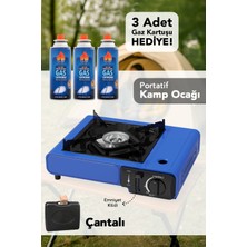 Meleni Home Portatif Kamp Ocağı - Taşıma Çantalı Gazlı Stop Emniyetli Mavi Kamp Ocağı ve 3 Adet 227 gr Kartuş