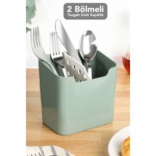 Meleni Home Luna Tezgah Üstü Kaşıklık - Bölmeli Kepçe Kaşık Bıçak Standı Düzenleyici Mutfak Organizer Yeşil