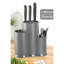 Meleni Home Tezgah Üstü Bölmeli Bıçaklık - Kaşık Kepçe Bıçak Standı Mutfak Düzenleyici Organizer Kaşıklık Gri