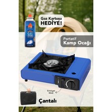 Meleni Home Portatif Kamp Ocağı - Taşıma Çantalı Gazlı Stop Emniyetli Mavi Kamp Ocağı ve 1 Adet 227 gr Kartuş