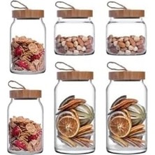 Woody Bamboo Kapaklı Kavanoz Takımı 6 Adet 12 Parça