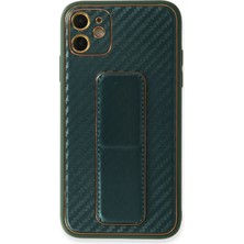 Never  Iphone 12 Kılıf Coco Karbon Standlı Kapak - Yeşil 115474
