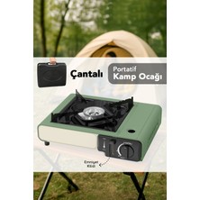 Meleni Home Portatif Kamp Ocağı - Taşıma Çantalı Gazlı Stop Emniyetli Ocak 34X28X11 cm Yeşil
