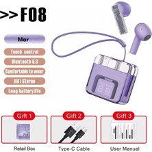 Never  F08 Dijital Şarj Göstergeli Tws Bluetooth Kulaklık - Mor 115474