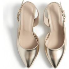 Divolya Aura Gold (4 cm Topuk Boyu ) Sivri Burun Topuklu Babet Ayakkabı