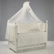 Meltem Kids Kral Sallanır Anne Yanı Beşik Ahşap Bebek Beşiği 60x120 cm (beyaz-motto ekru)