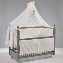 Meltem Kids Kral Sallanır Anne Yanı Beşik Ahşap Bebek Beşiği 60x120 cm (gri-motto ekru)