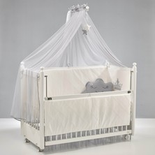 Meltem Kids Mondo Sallanır Anne Yanı Beşik Ahşap Bebek Beşiği 60x120 cm (beyaz-motto gri)