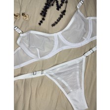 Rozenin Lingerie Beyaz Balenli Kapsız Tül Bralet Sütyen Takımı (Sütyen-Tanga)