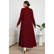 We&Me Kadın Triko Uzun Elbise Fitilli Saç Örgü Desen Boğazlı Slim Kalıp