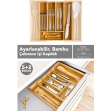 Meleni Home Ayarlanabilir Bambu Kaşıklık - Uzayabilen Kaşık Bıçak Düzenleyici Organizer Çekmece Içi Kaşıklık