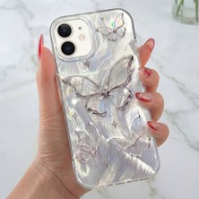 Fibaks Apple iPhone 12-12 Pro Parlak Hologramlı Kelebek Desenli Darbe Emici Kamera Korumalı Silikon