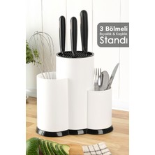 Meleni Home Tezgah Üstü Bölmeli Bıçaklık - Kaşık Kepçe Bıçak Standı Mutfak Düzenleyici Organizer Kaşıklık Beyaz