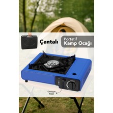 Meleni Home Portatif Kamp Ocağı - Taşıma Çantalı Gazlı Stop Emniyetli Ocak 34X28X11 cm Mavi