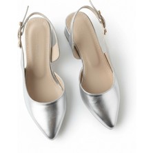 Divolya Aura Gümüş (4 cm Topuk Boyu ) Sivri Burun Topuklu Babet Ayakkabı