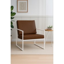 Azra Mobilya Iskandinav Deri Berjer – Beyaz Metal Ayaklı Modern Tekli Koltuk - Acı Kahve