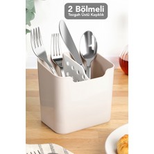 Meleni Home Luna Tezgah Üstü Kaşıklık - Bölmeli Kepçe Kaşık Bıçak Standı Düzenleyici Mutfak Organizer Bej