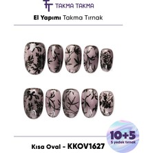 Takma Takma KKOV1627 Siyah Kısa Oval 15'li Tekrar Kullanılabilir El Yapımı Protez Takma Tırnak - Siyah-M