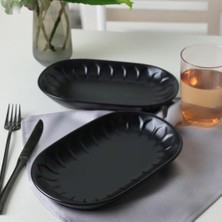Mat Siyah Kayık Tabak 25 cm 2 Adet 956