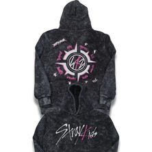 Fuddy Moda Unisex Rockstar Albüm Sırt Baskılı Kapüşonlu Yıkamalı Sweatshirt, Oversize Stray Kids Baskı Hoodie