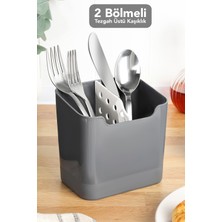 Meleni Home Luna Tezgah Üstü Kaşıklık - Bölmeli Kepçe Kaşık Bıçak Standı Düzenleyici Mutfak Organizer Gri