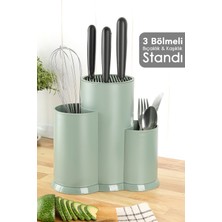 Meleni Home Tezgah Üstü Bölmeli Bıçaklık - Kaşık Kepçe Bıçak Standı Mutfak Düzenleyici Organizer Kaşıklık Yeşil