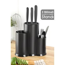 Meleni Home Tezgah Üstü Bölmeli Bıçaklık - Kaşık Kepçe Bıçak Standı Mutfak Düzenleyici Organizer Kaşıklık Siyah