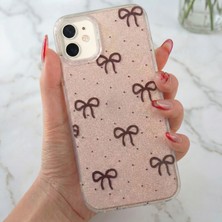 Fibaks Apple iPhone 12-12 Pro Uyumlu Kılıf Simli Siyah Fiyonk Desenli Renkli Parlak Darbe Emici Kapak