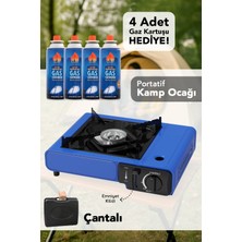 Meleni Home Portatif Kamp Ocağı - Taşıma Çantalı Gazlı Stop Emniyetli Mavi Kamp Ocağı ve 4 Adet 227 gr Kartuş