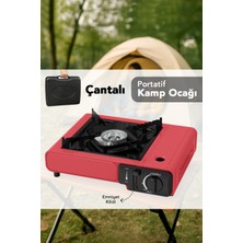 Meleni Home Portatif Kamp Ocağı - Taşıma Çantalı Gazlı Stop Emniyetli Ocak 34X28X11 cm Kırmızı