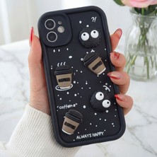 Fibaks Apple iPhone 12 Uyumlu Kılıf Tasarımlı Desenli Kamera Korumalı Coffee Kurabiye Siyah Yumuşak Silikon Kapak