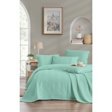 Larispera %100 Pamuk Çift Kişilik Pike Yatak Örtüsü Takımı Bordürlü +2 Düğmeli Yastık KILIFI(50X70) yeşil