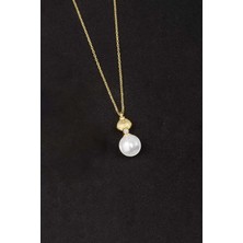 Else Silver 925 Ayar Gümüş Istiridye Küre Inci Kolye - Altın Kaplama