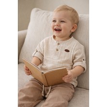 Baby Hola Katlanabilir Kollu Müslin Üst ve Pantolon Erkek Bebek Ikili Set Takım Babyhola 2218