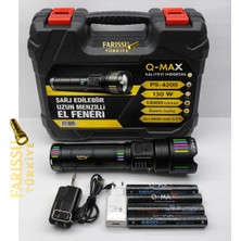 farissu PS-4200 Şarj Edilebilir Profesyonel El Feneri 130W 13000 Lümen Tip-C Şarjlı Powerbank Özellikli Set
