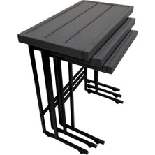 Hier Doğal Ahşap  Tekerlekli Metal Ayaklı Zigon Sehpa Takımı  Demonte Rustik Modern Tasarım