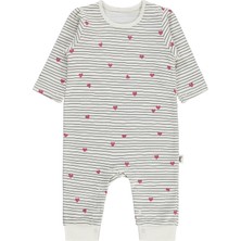 Civil Baby Çizgi Kalp Empirme 6-18 Ay Tulum - Ekru 9-12 Ay