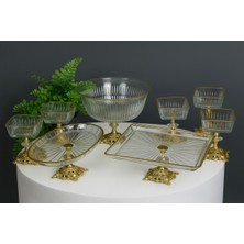 Elta Collection Paşabahçe Gold Detaylı Metal Ayaklı Sunum ve Servis Seti Pasta,magnolia,çay Seti,kurabiyelik