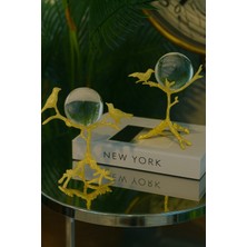 Elta Collection Gold Kuş Figürlü Şeffaf Kristal Küre Dekoratif Aksesuar