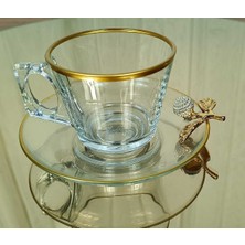 Elta Collection Paşabahçe Vela Fincan Takımı  12 Parça 6 Kişilik Kelebekli Yaldızlı Hediyelik Çeyizlik