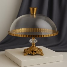Elta Collection Paşabahçe Lüx Metal Ayaklı Yaldızlı Kek Fanus Pasta Sunumluk