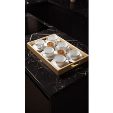 TB 6’lı Porselen Kahve Fincan Seti – Bambu Servis Tepsili Şık Sunum Seti