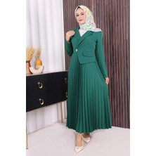 Bym Fashion Ceket Görünümlü Eteği Piliseli Elbise 3700 Zümrüt