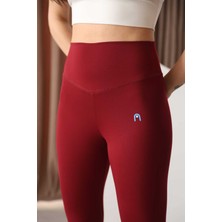 Arda Kadın Bordo Yüksek Bel Toparlayıcı Spor Tayt - Esnek Polyester Spandex Fitness ve Yoga Taytı