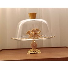 Elta Collection Gold Metal Ayaklı Cam Kapaklı Kek - Pasta Stantı Fanus