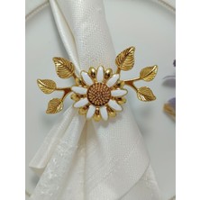 Elta Collection 6'lı  Gold Kaplama Beyaz Mineli Yapraklı  Papatya Halka Peçete Yüzüğü