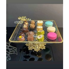 Elta Collection Gold Kelebek Detaylı Şık Ayaklı Kare Sunumluk Ikramlık Kurabiyelik