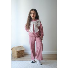 Sacro Kids Fiyonklu Işlemeli 2 Iplik Sweatshirt-Eşofman Altı Mevsimlik Kız Çocuk Takım