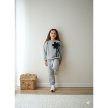 Sacro Kids Çiçek Işlemeli 2 Iplik Sweatshirt-Eşofman Altı Mevsimlik Kız Çocuk Takım