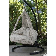 Alchair Kuncadile Serisi Tekli Gri 1. Sınıf Dolgulu Makrome Örgü Iplik Gri Minderli Bahçe ve Ev Salıncak